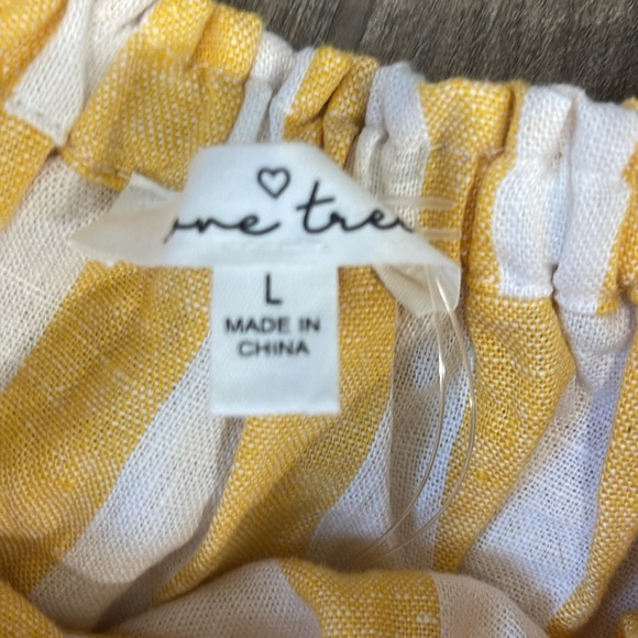 Love Tree Striped Yellow and White Linen Romper - Picture 2 of 4